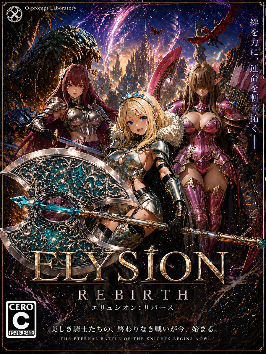 产品视觉 GPT Image 2 提示词：Fantasy RPG Game Cover with Three Knight Women