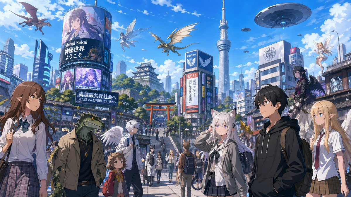 产品视觉 GPT Image 2 提示词：Fantasy Tokyo Coexistence Cityscape