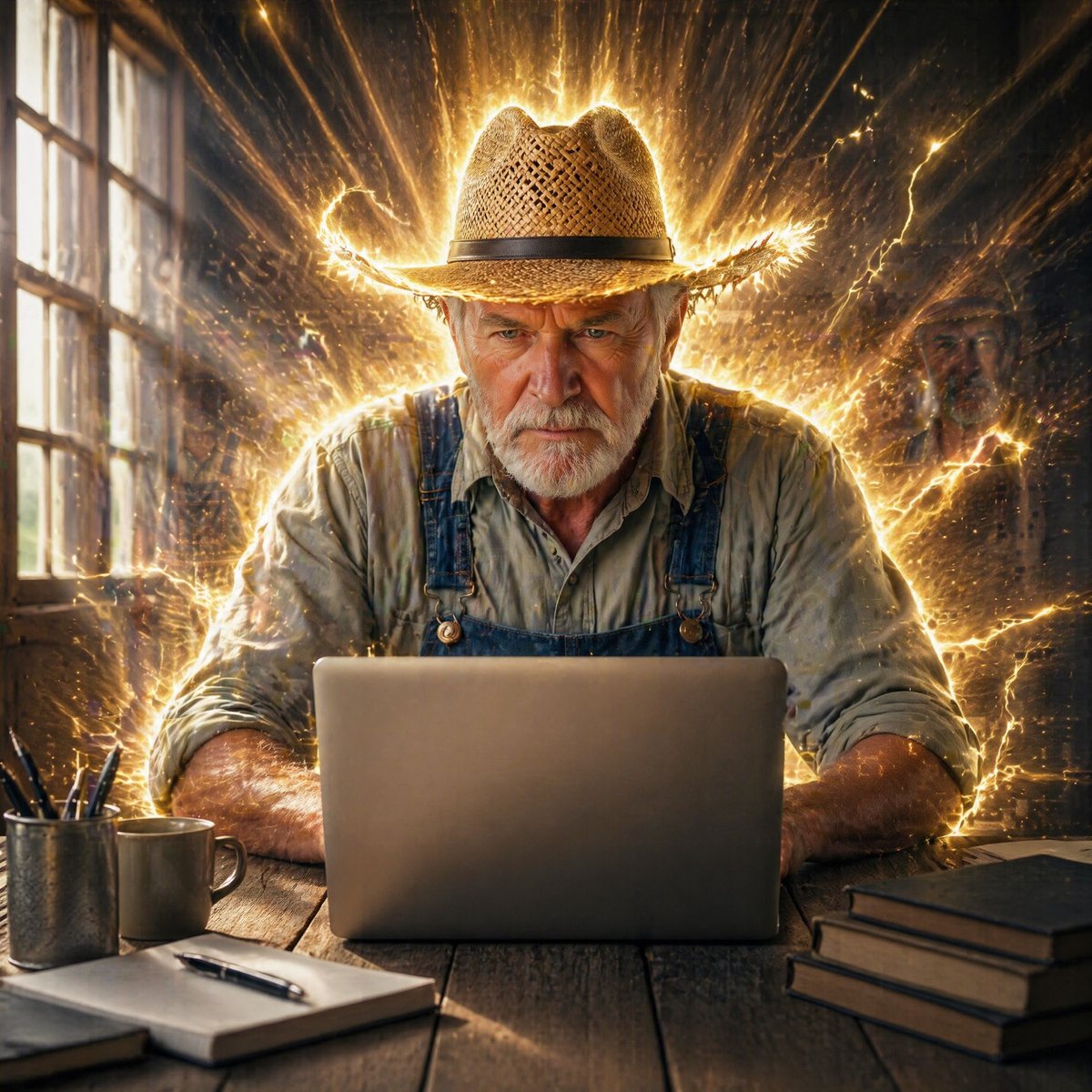 产品视觉 GPT Image 2 提示词：Farmer in Deep Work Aura