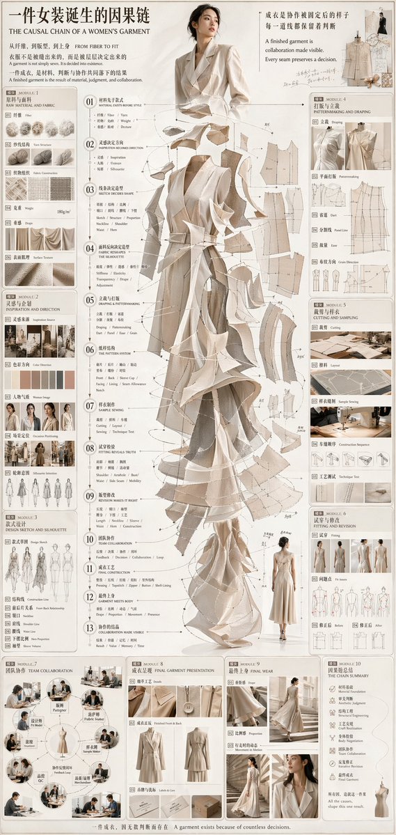 产品视觉 GPT Image 2 提示词：Couture Garment Process Infographic