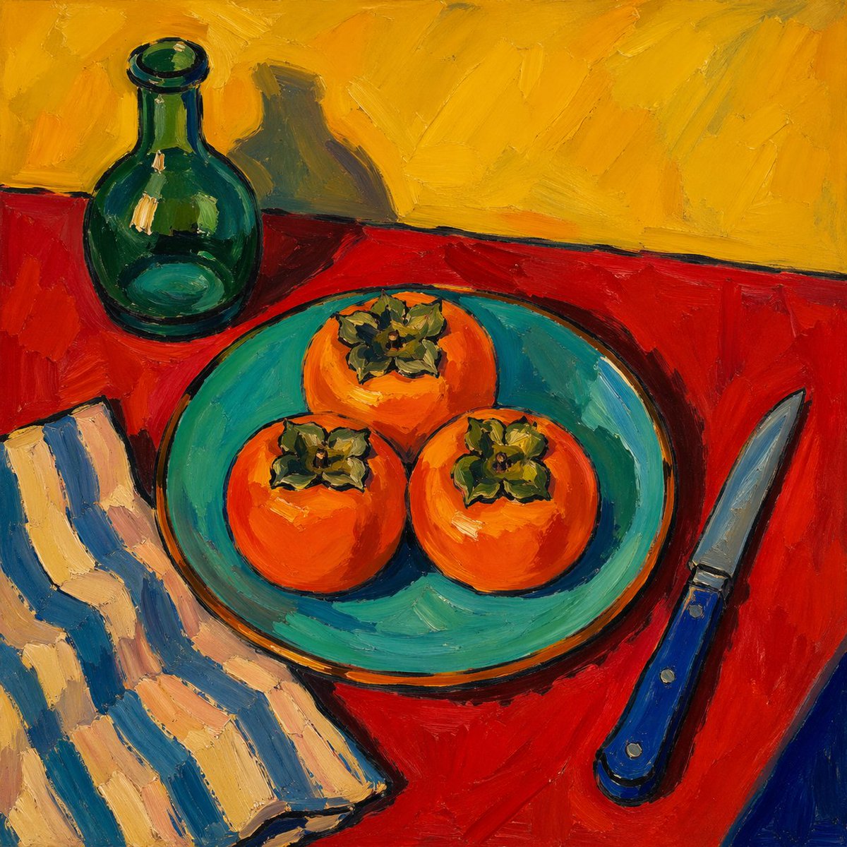 社媒配图 GPT Image 2 提示词：Fauvist Persimmon Still Life