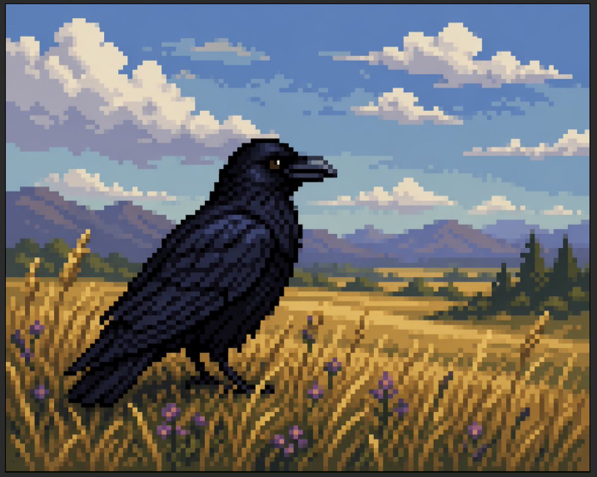 产品视觉 GPT Image 2 提示词：Faux Pixel Raven in Wheat Field