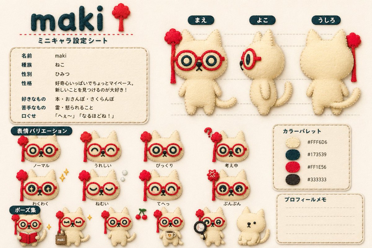 产品视觉 GPT Image 2 提示词：Felt Cat Character Reference Sheet