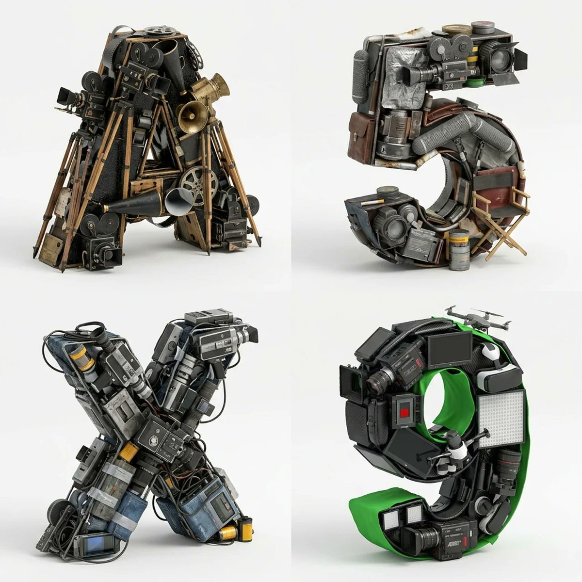 产品视觉 GPT Image 2 提示词：Filmmaking Eras Typographic Grid