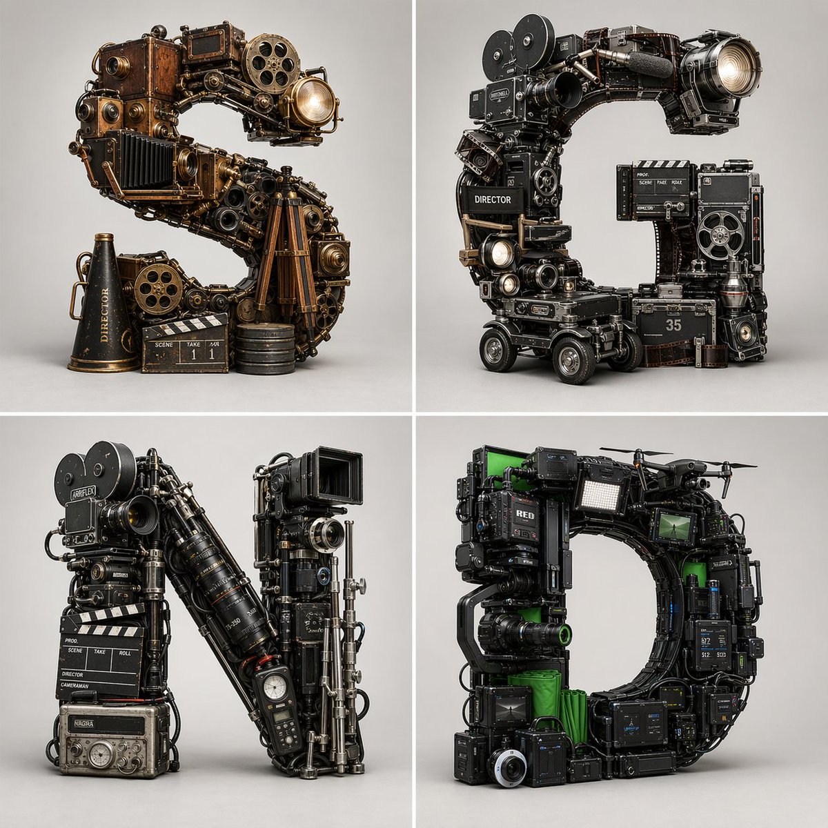 产品视觉 GPT Image 2 提示词：Filmmaking Eras Typographic Grid