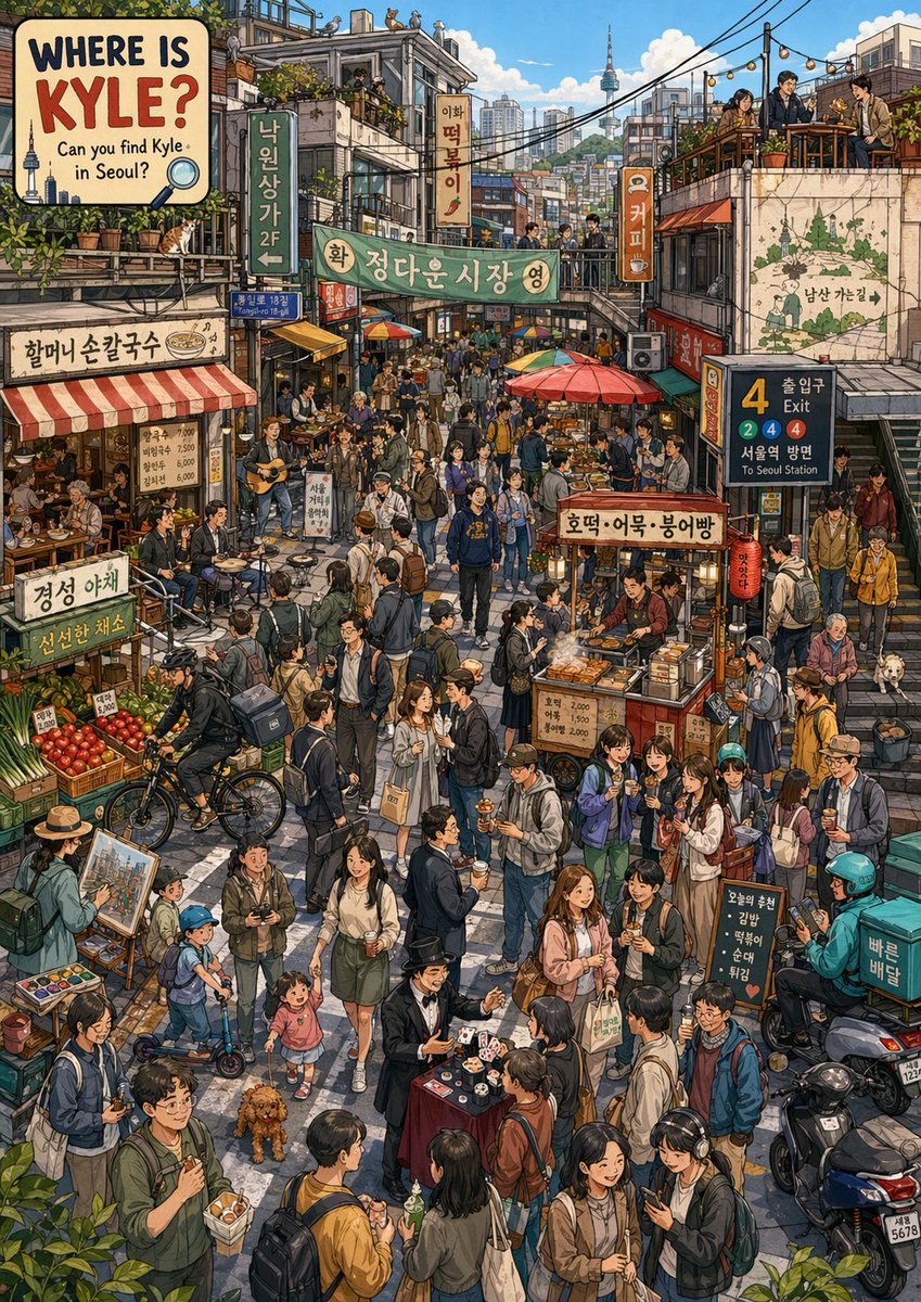 产品视觉 GPT Image 2 提示词：Find Kyle in a Seoul Market