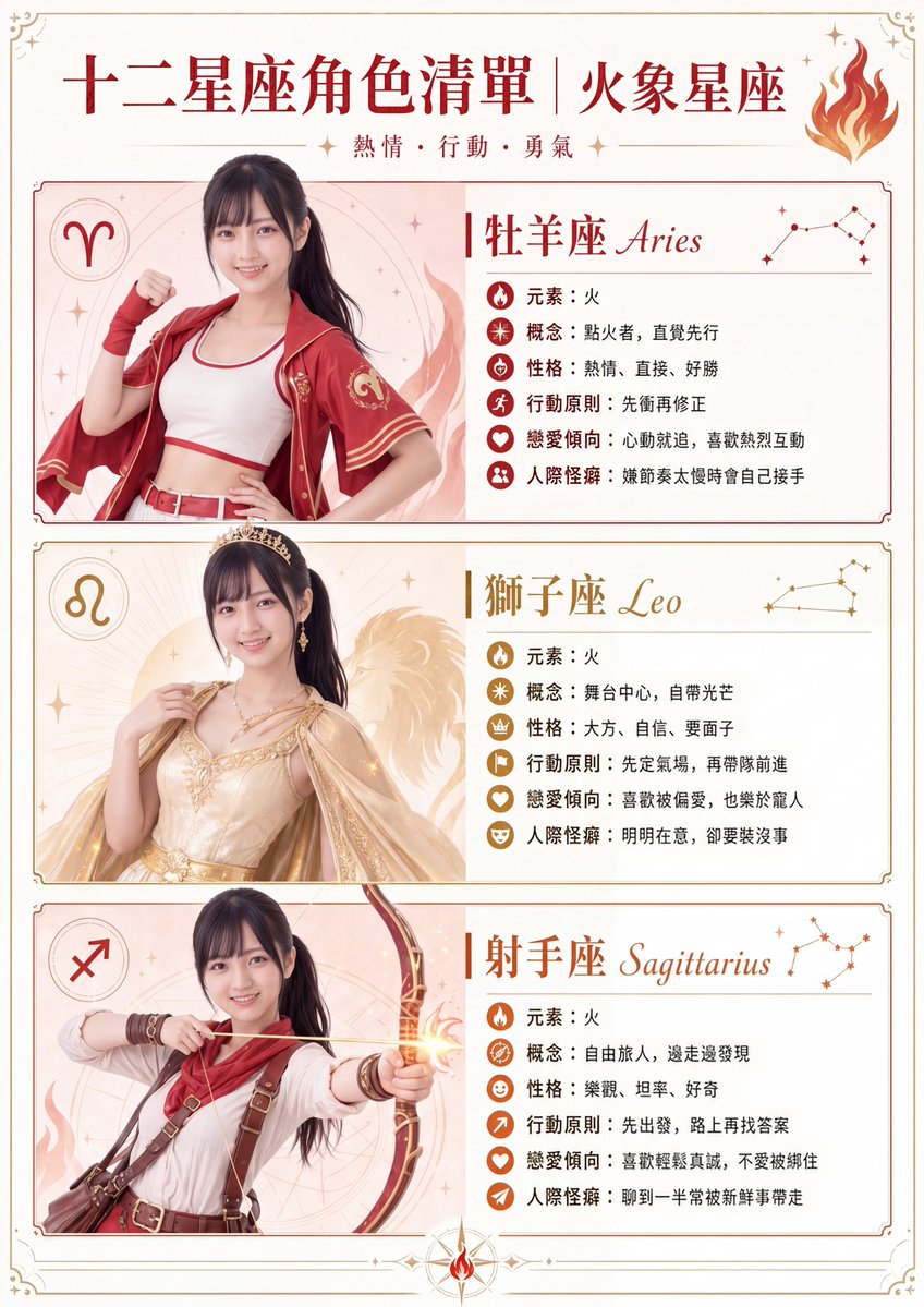 产品视觉 GPT Image 2 提示词：Fire Sign Zodiac Character Poster