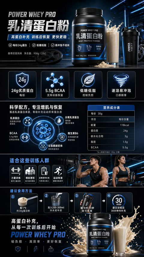 产品视觉 GPT Image 2 提示词：健身蛋白粉电商详情页