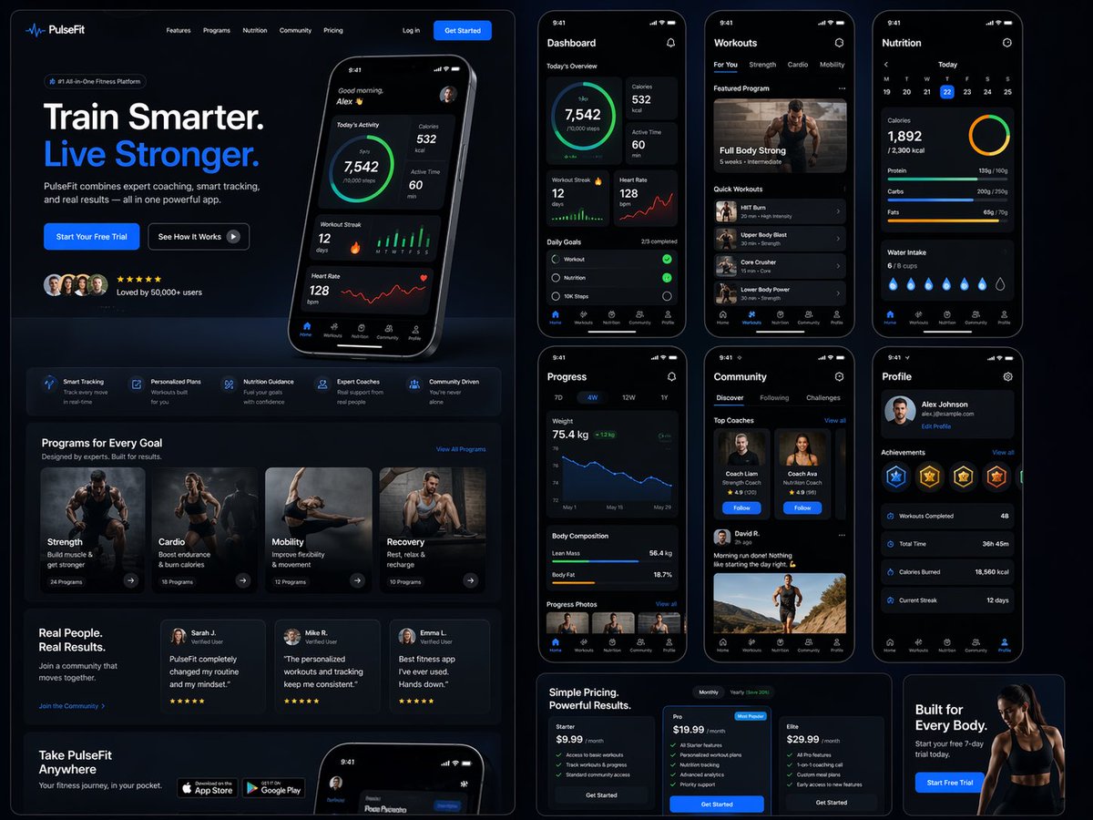 产品视觉 GPT Image 2 提示词：Fitness SaaS Landing Page UI