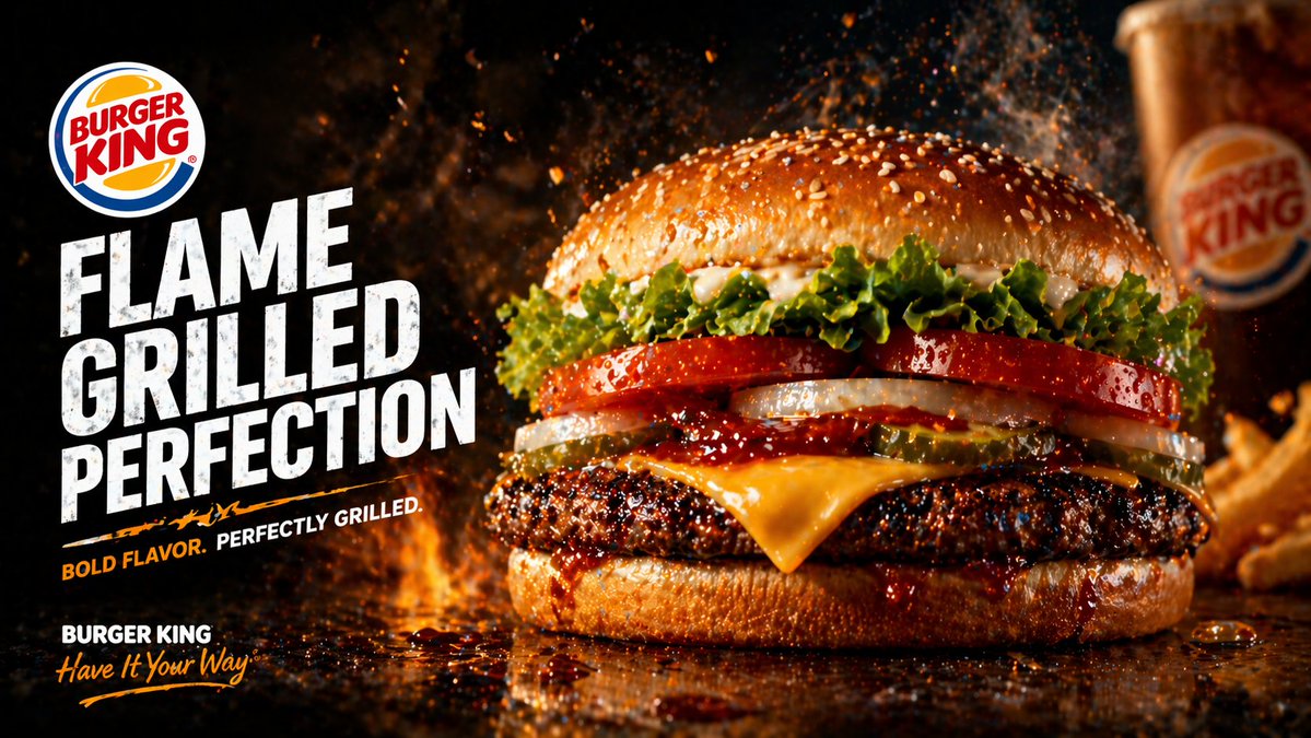 产品视觉 GPT Image 2 提示词：Flame-Grilled Burger Ad Poster