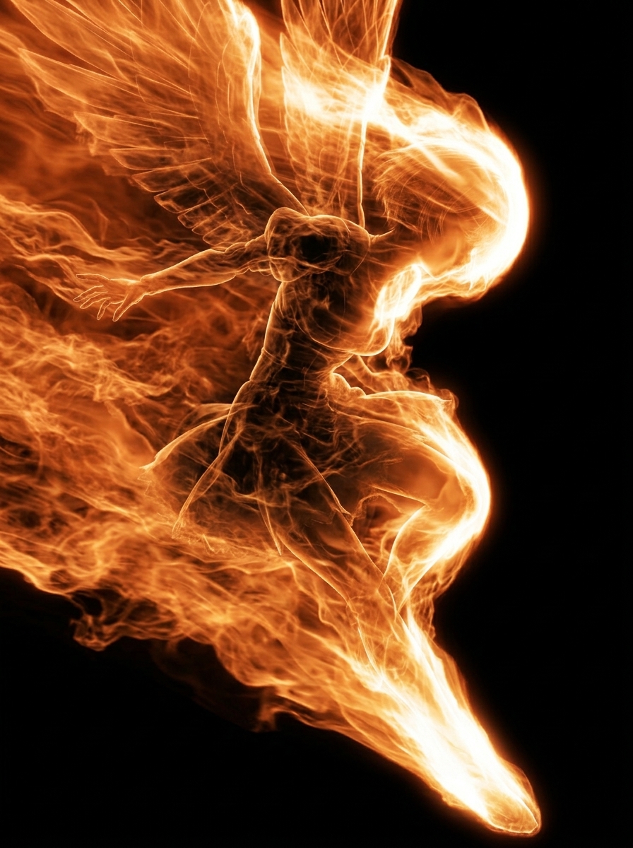 产品视觉 GPT Image 2 提示词：Flaming Angel in Black Void