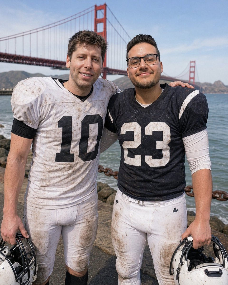 角色设定 GPT Image 2 提示词：Football Teammates at Golden Gate Bridge