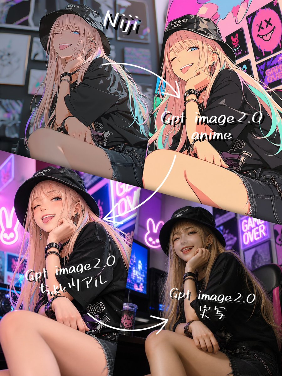 产品视觉 GPT Image 2 提示词：Four-Panel AI Style Transformation Collage