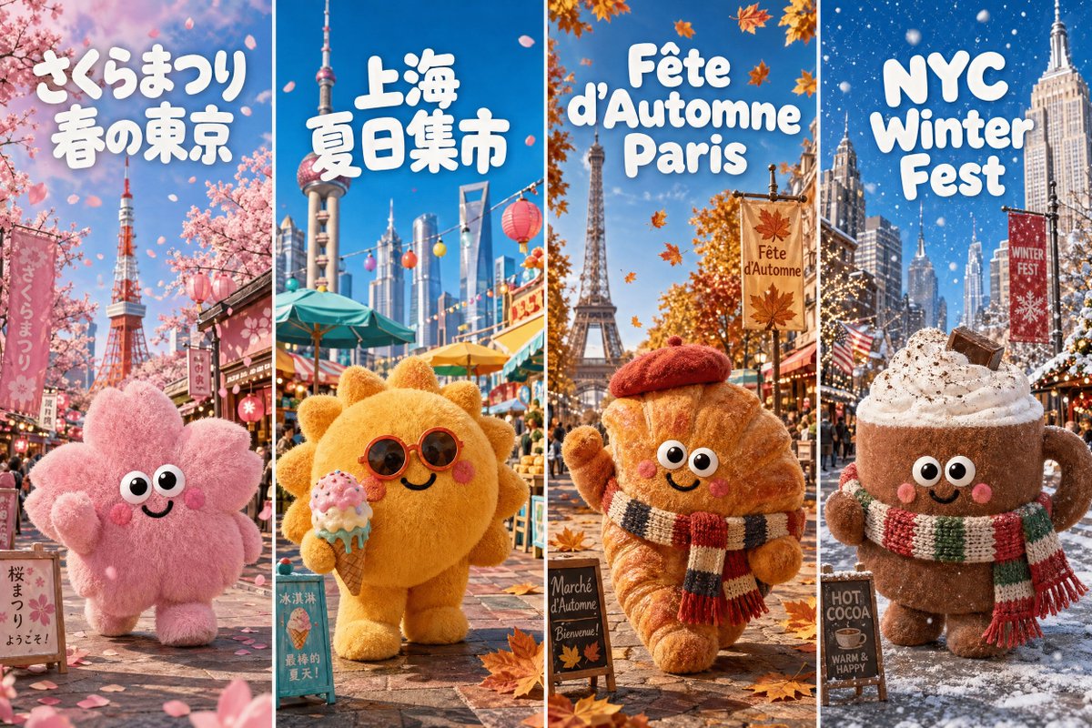 产品视觉 GPT Image 2 提示词：Four-Season Plush Festival City Grid