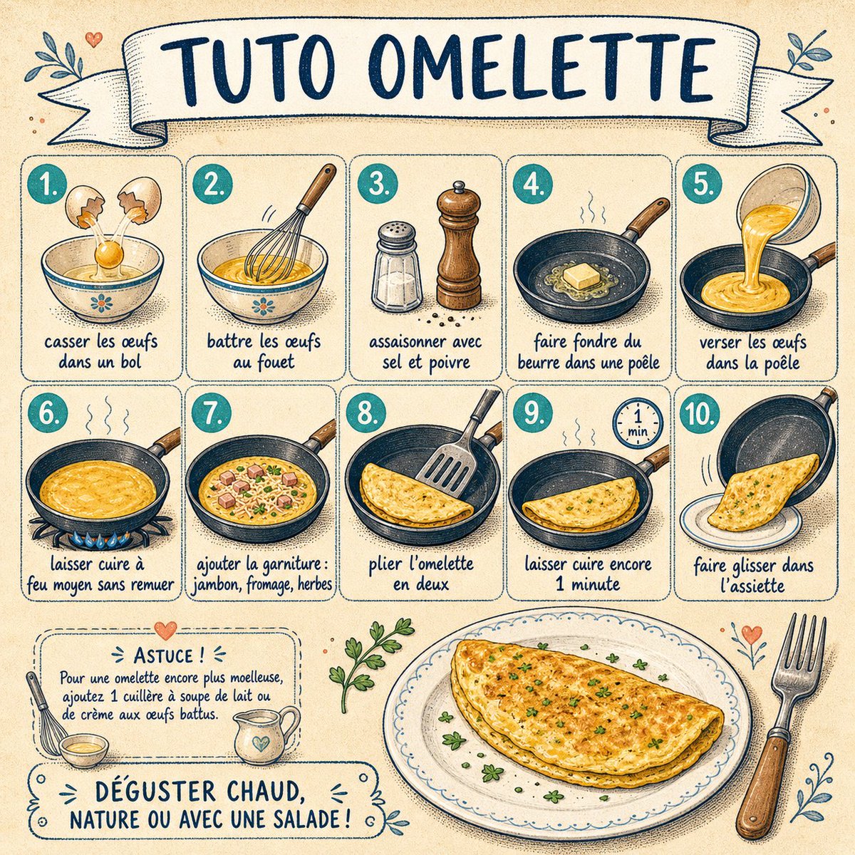 产品视觉 GPT Image 2 提示词：French Omelette Tutorial Poster