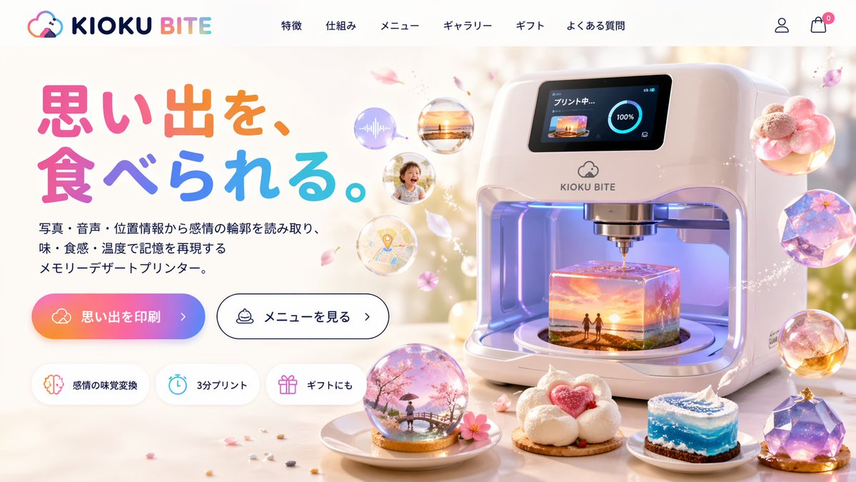 产品视觉 GPT Image 2 提示词：Futuristic 3D Food Printer Landing Page