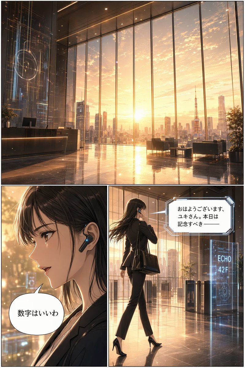 界面稿 GPT Image 2 提示词：Futuristic Corporate 3-Panel Manga Page