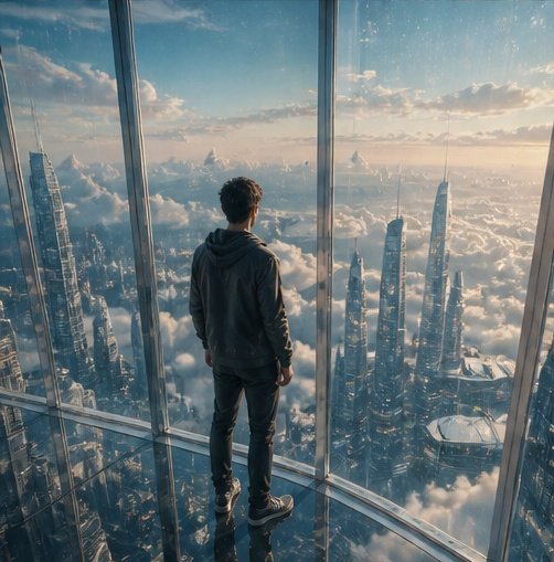 界面稿 GPT Image 2 提示词：Futuristic Glass Skyscraper City