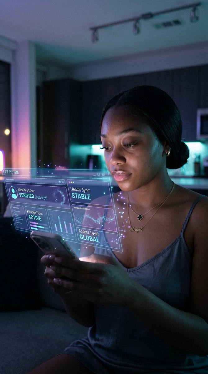 信息图 GPT Image 2 提示词：Futuristic Life System Hologram Portrait