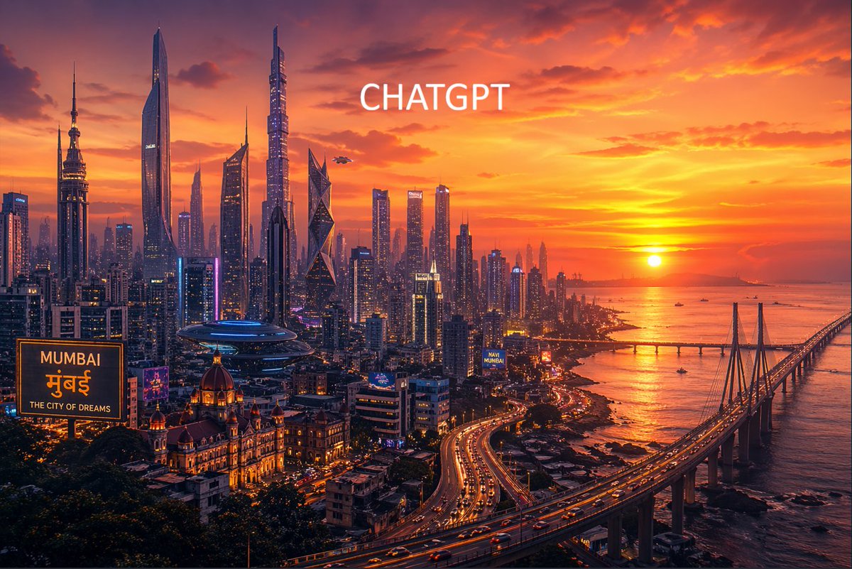 界面稿 GPT Image 2 提示词：Futuristic Mumbai Sunset Skyline