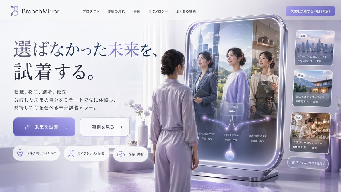 产品视觉 GPT Image 2 提示词：Futuristic Smart Mirror Website Mockup