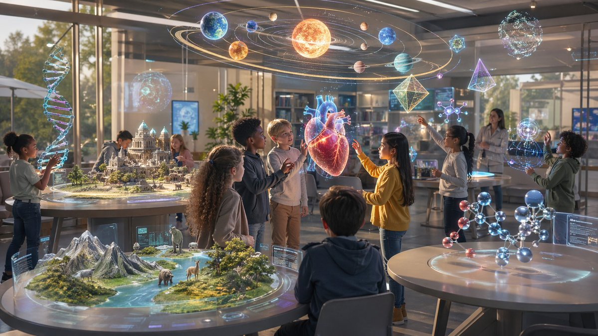 产品视觉 GPT Image 2 提示词：Futuristic STEM Classroom with Holograms