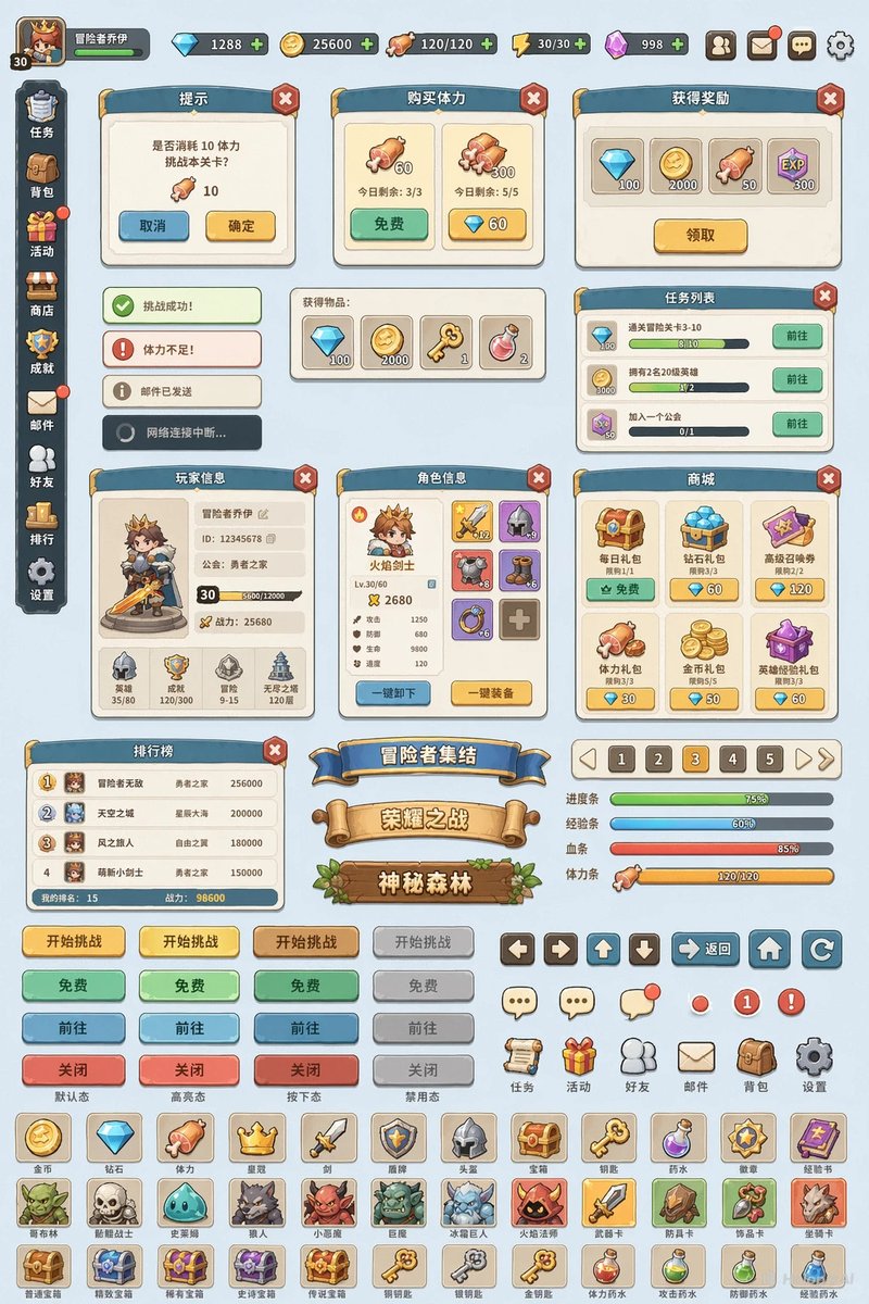 界面稿 GPT Image 2 提示词：Game UI Component Library Expansion