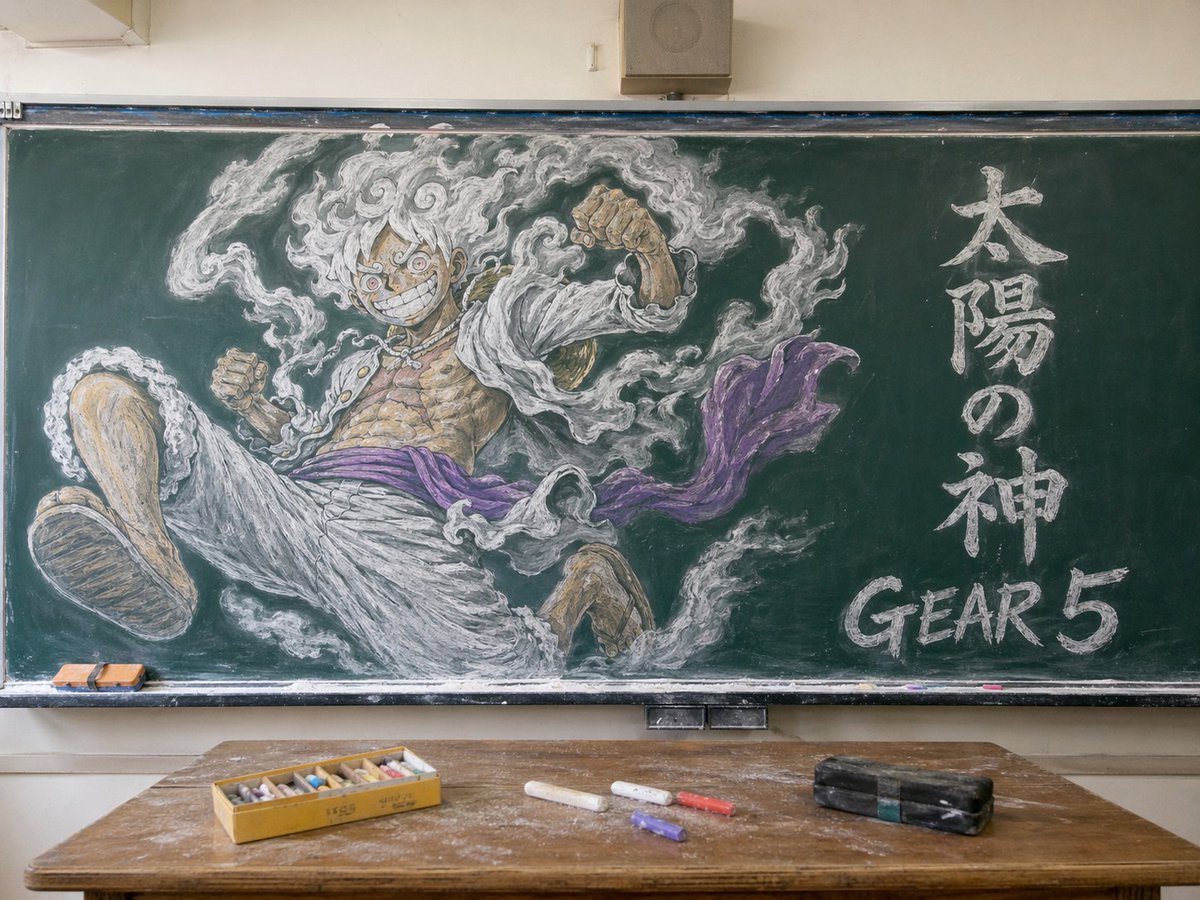 产品视觉 GPT Image 2 提示词：Gear 5 Chalkboard Classroom Mural