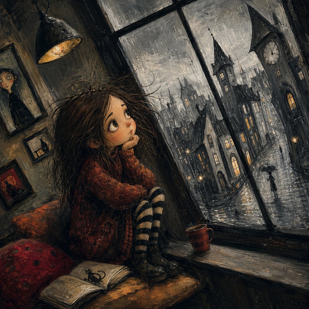 界面稿 GPT Image 2 提示词：Gothic Girl at Rainy Window