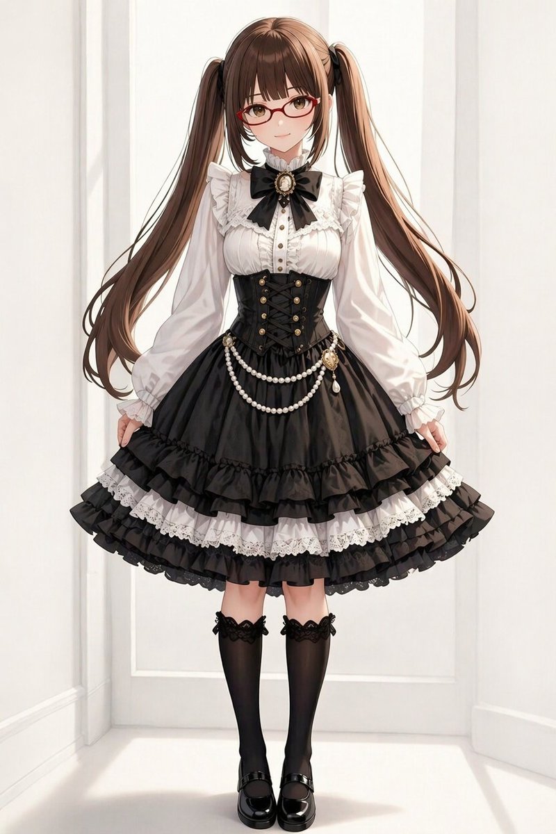 角色设定 GPT Image 2 提示词：Gothic Lolita Twin-Tail Full-Body Portrait