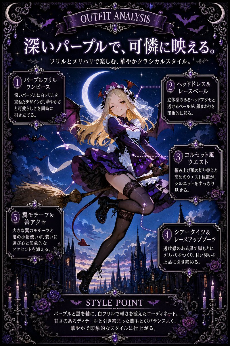 产品视觉 GPT Image 2 提示词：Gothic Purple Outfit Analysis Poster