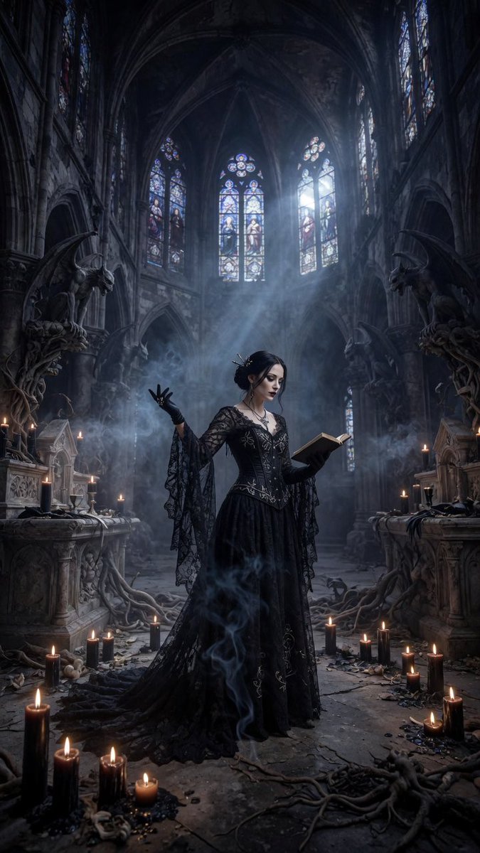 界面稿 GPT Image 2 提示词：Gothic Sorceress in Ruined Cathedral