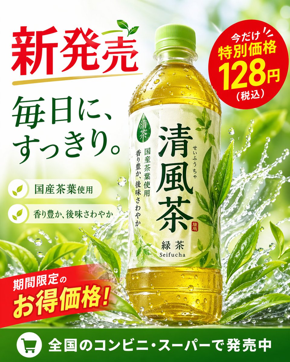 产品视觉 GPT Image 2 提示词：Green Tea Bottle Advertisement Poster