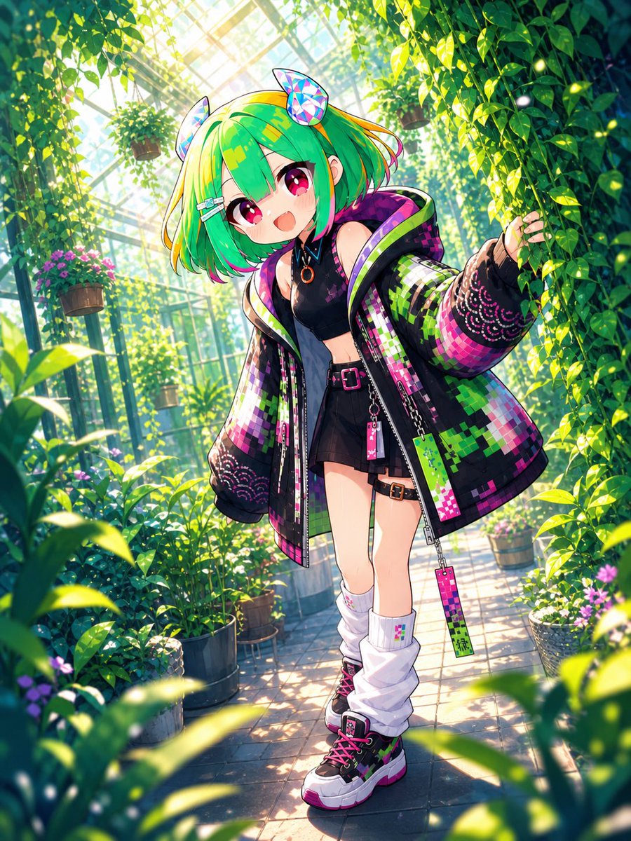 角色设定 GPT Image 2 提示词：Greenhouse Cyber Streetwear Anime Girl