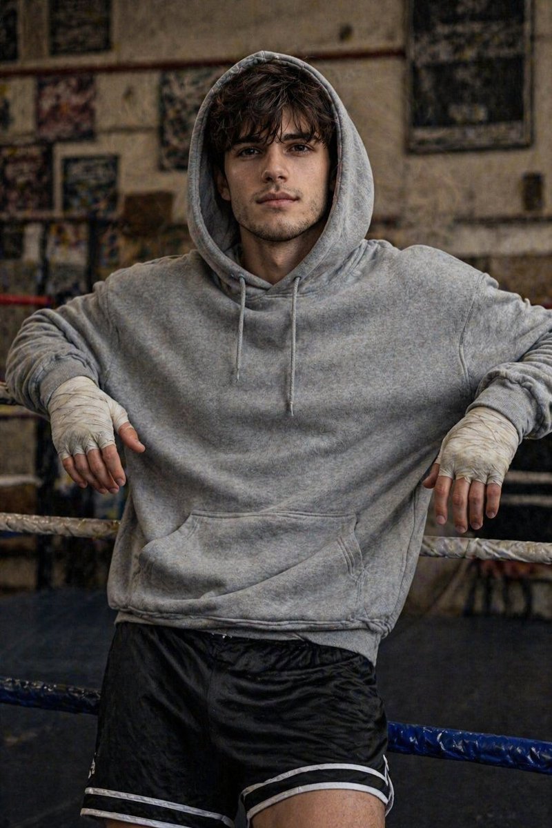 产品视觉 GPT Image 2 提示词：Gritty Boxer Leaning on Ring Ropes