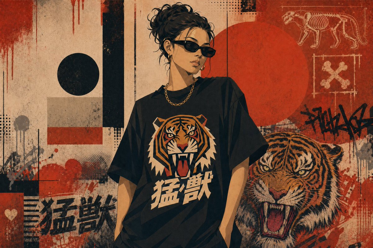 产品视觉 GPT Image 2 提示词：Grunge Tiger Streetwear Poster