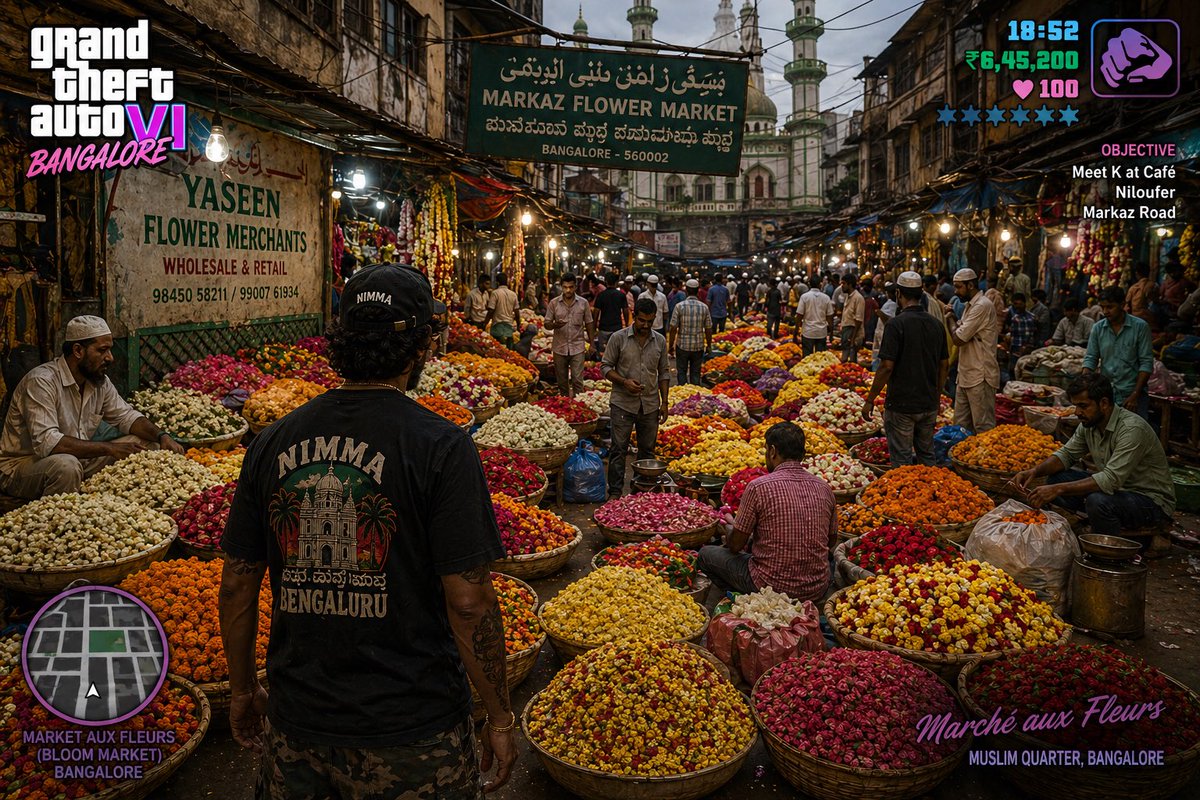 创意灵感 GPT Image 2 提示词：retro open-world game 6 in Bangalore Flower Market
