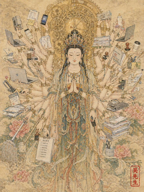 产品视觉 GPT Image 2 提示词：千手观音化身打工人