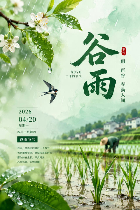 产品视觉 GPT Image 2 提示词：2026谷雨节气唯美海报设计
