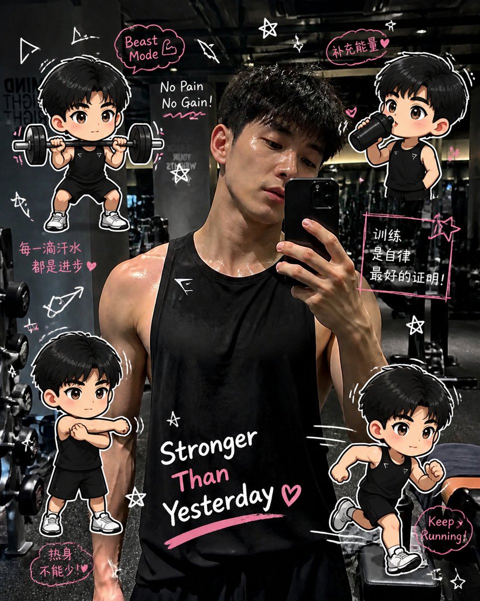 产品视觉 GPT Image 2 提示词：Gym Photo Chibi Transformation