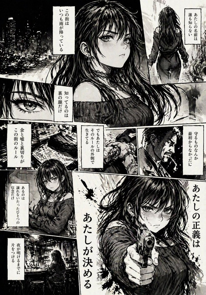 产品视觉 GPT Image 2 提示词：Hard-Boiled Noir Manga Woman Page