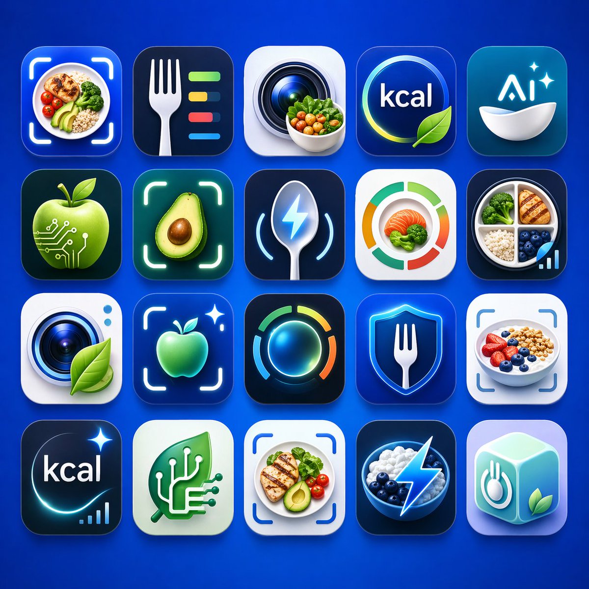 产品视觉 GPT Image 2 提示词：Healthy Nutrition App Logo Grid