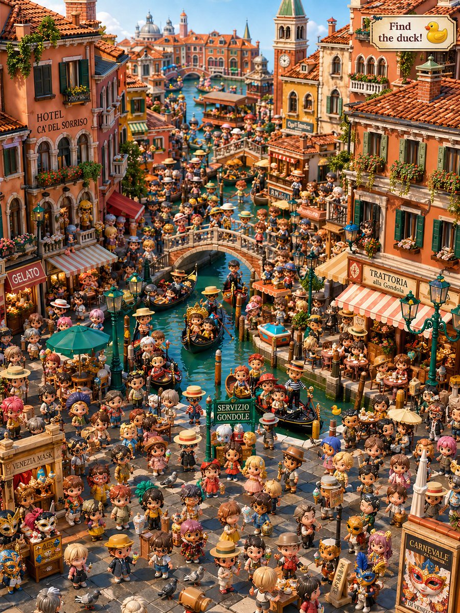 产品视觉 GPT Image 2 提示词：Hidden Duck in Chibi Venice