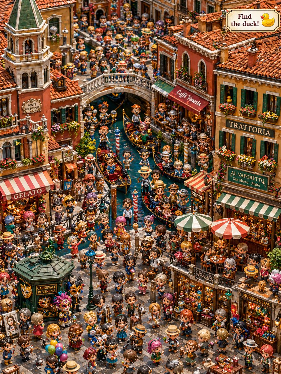 产品视觉 GPT Image 2 提示词：Hidden Duck in Chibi Venice