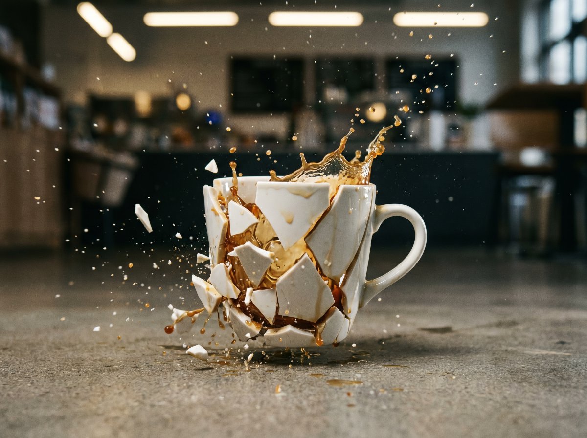产品视觉 GPT Image 2 提示词：High-Speed Shattering Coffee Mug