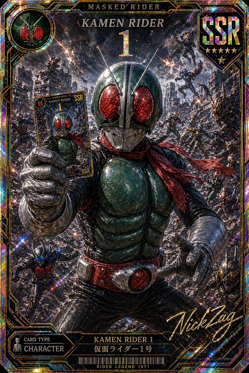产品视觉 GPT Image 2 提示词：Holographic Kamen Rider SSR Card