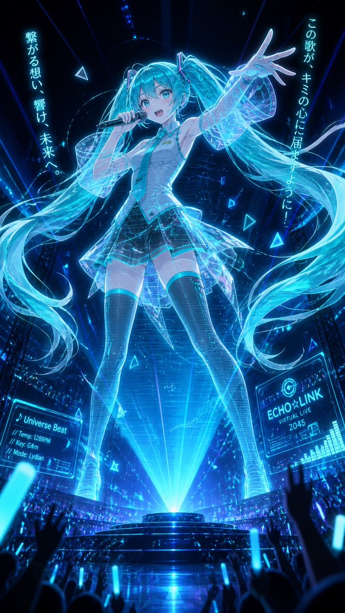 产品视觉 GPT Image 2 提示词：Holographic Miku Cyber Concert