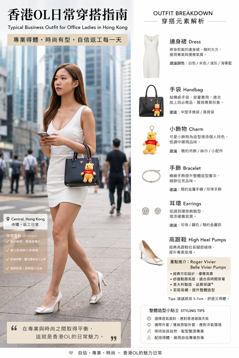 产品视觉 GPT Image 2 提示词：Hong Kong Office Lady Outfit Infographic