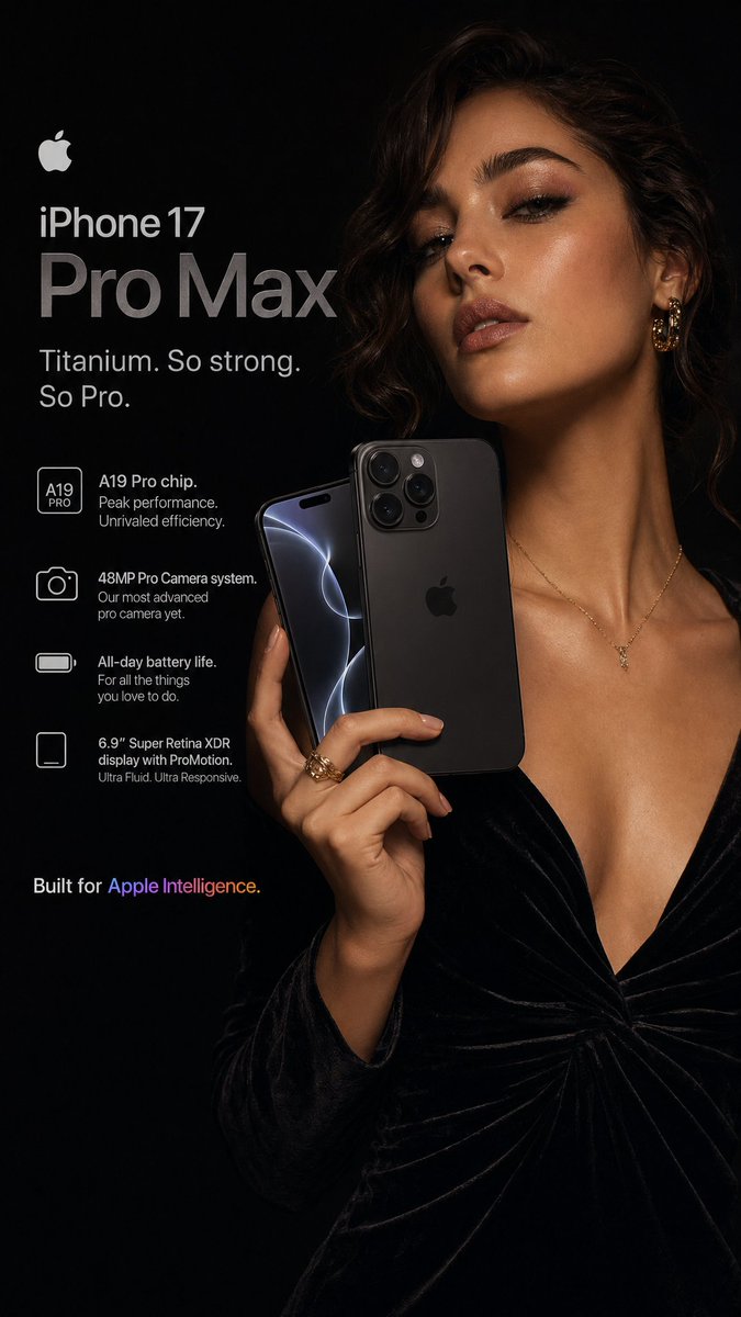 产品视觉 GPT Image 2 提示词：Hyperrealistic iPhone 17 Pro Max Ad