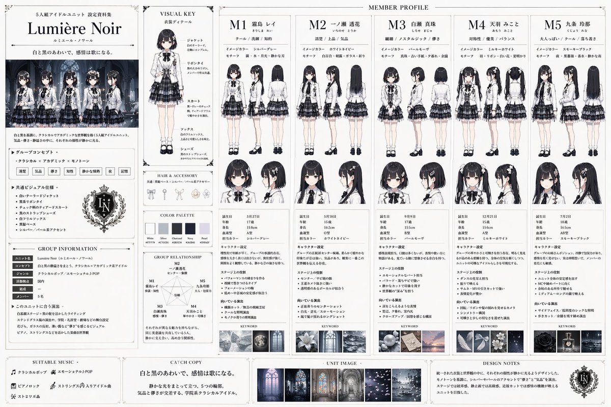 信息图 GPT Image 2 提示词：Idol Unit Concept Reference Sheet
